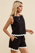 Casual Paneled Print Ricrac Trim Tank Top Short Set