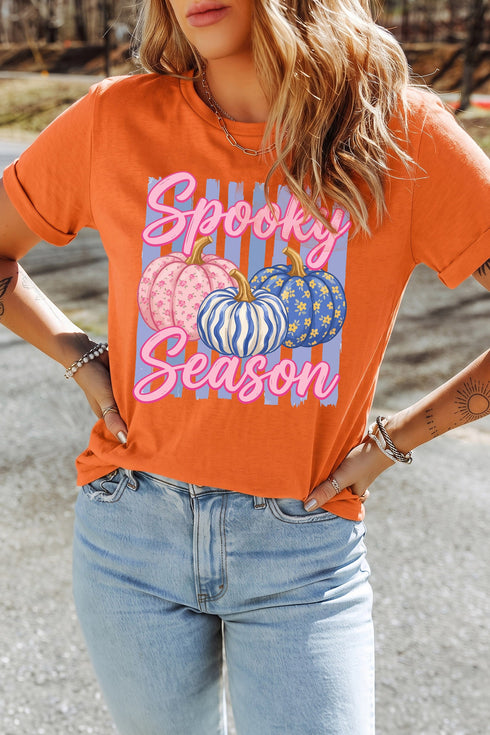 Polyester Cotton Blend Pumpkin Print Graphic Tee