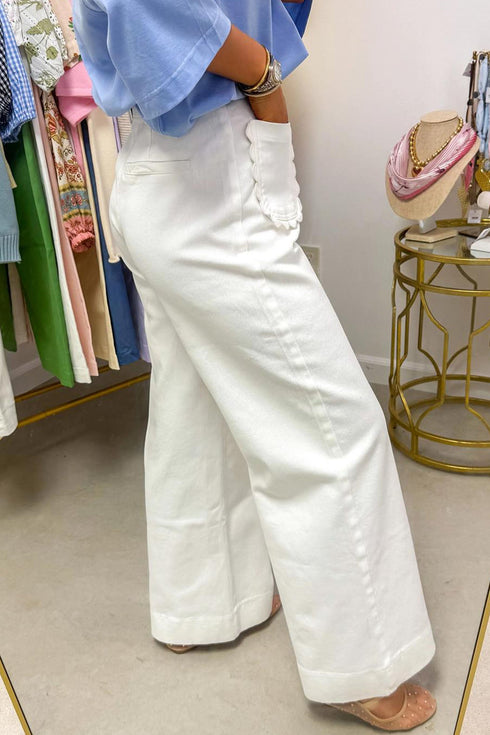 Scalloped Patch Pocket Wide Leg Shift Jeans