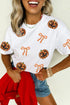 Sequin Embellished Pumpkin Face Bow Graphic Tee