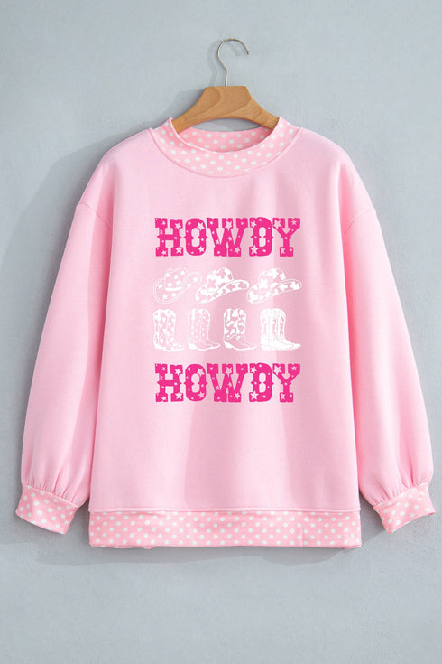 Howdy Graphic Polka Dot Hem Mock Neck Sweatshirt