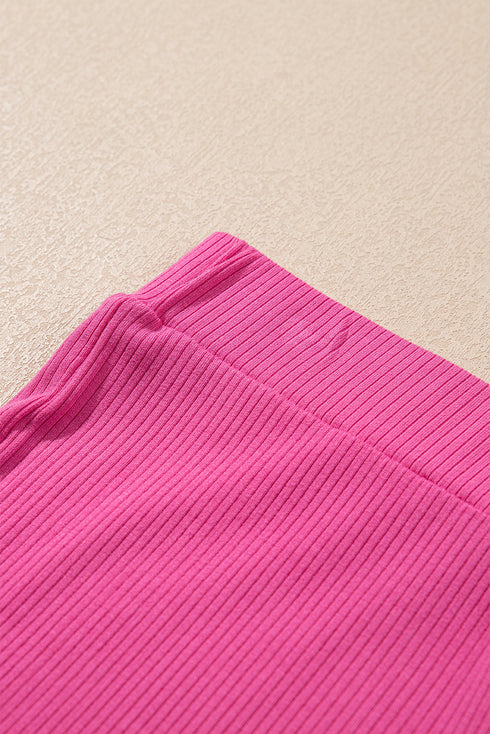 Solid Ribbed Loose Tunic Top And Slim Short Sets