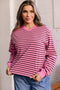Striped V Neck Drop Shoulder Long Sleeve Top