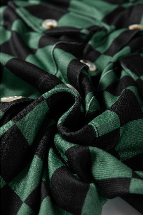 Checkered Print Flap Pocket Button Front Shacket