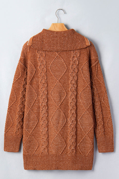 Zip Up Cable Knit Drop Shoulder Sweater Dress