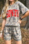 Camouflage Howdy Letter Print Relaxed Tee Drawstring Shorts Set