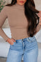 Ribbed High Neck Sheath Silhouette Long Sleeve Top