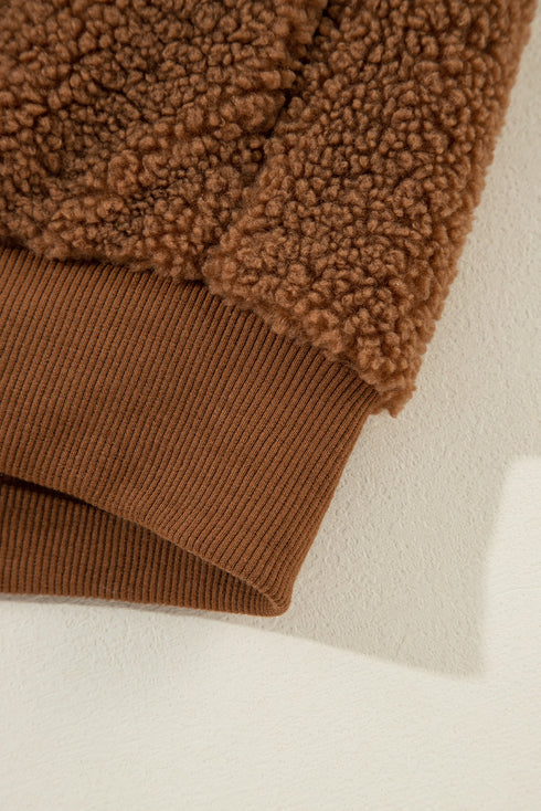 Exclusive Solid Sherpa Fleece Ribbed Collar Bomber Jacket