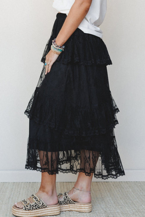 Polyamide Elastane Elegant Ruffle Lace Tiered Skirt