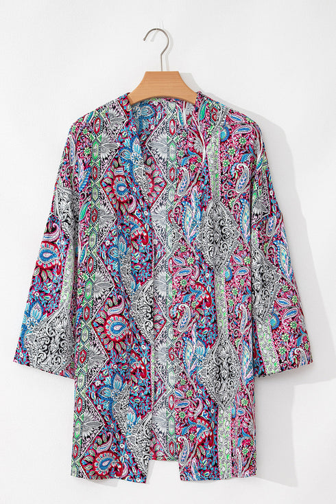 Bohemian Paisley Print Open Front Kimono