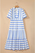 Southern Belle Striped Ricrac Trim Puff Sleeve Midi Dress