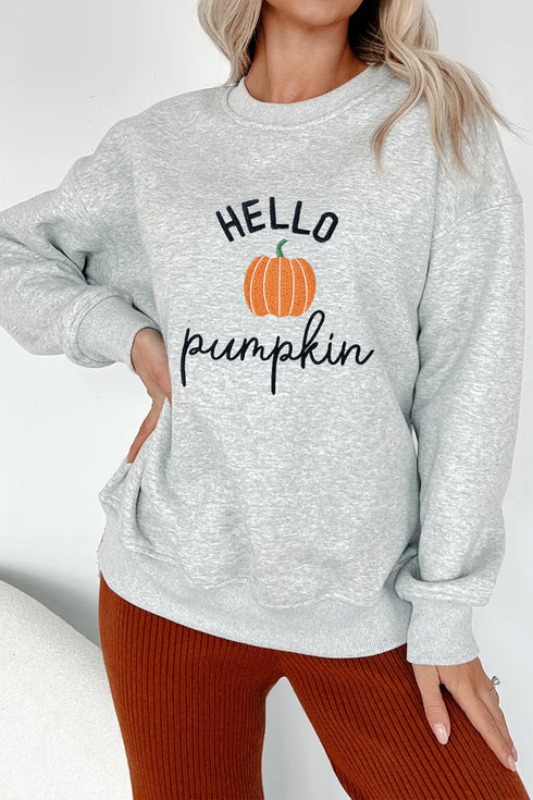 Polyester Cotton Hello Pumpkin Embroidered Pattern Sweatshirt