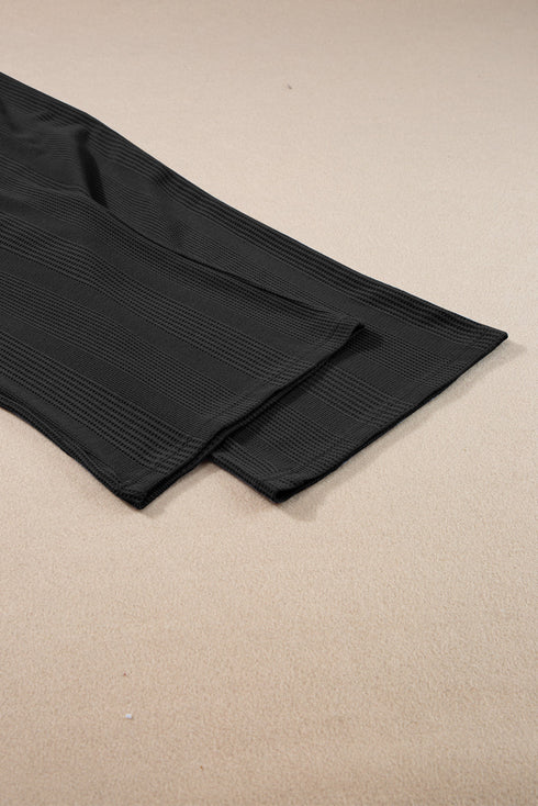 Textured Ribbed Ruffle Tank Top Wide Leg Pant Set