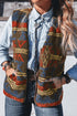 Western Print Faux Fur Metal Zipper Insert Pockets Sleeveless Vest