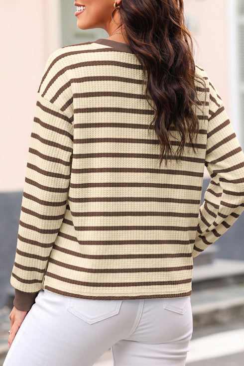 Striped Pattern Patchwork Ribbed Cuff Pullover Sweatshirt