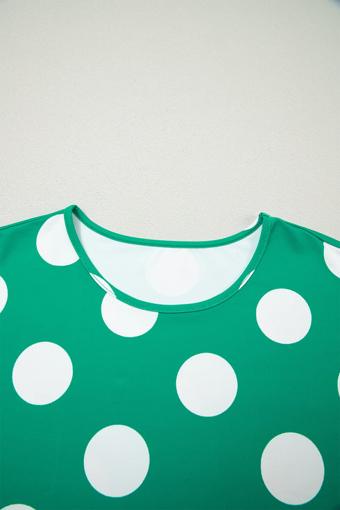 Polka Dot Print Cropped Tee Bodycon Skort Two Piece Set