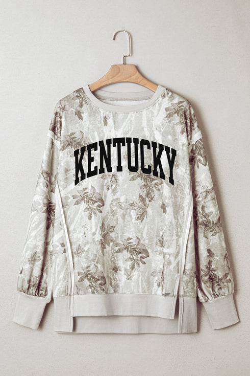 Kentucky Raw Seam Leafy Camouflage Baggy Graphic Sweatshirt