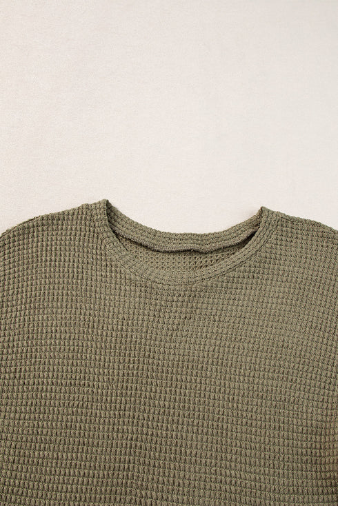 Solid Waffle Knit Fringe Trim Textured Short Set