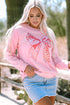 Leopard Print Bow Graphic Crew Neck Pullover Sweatshirt
