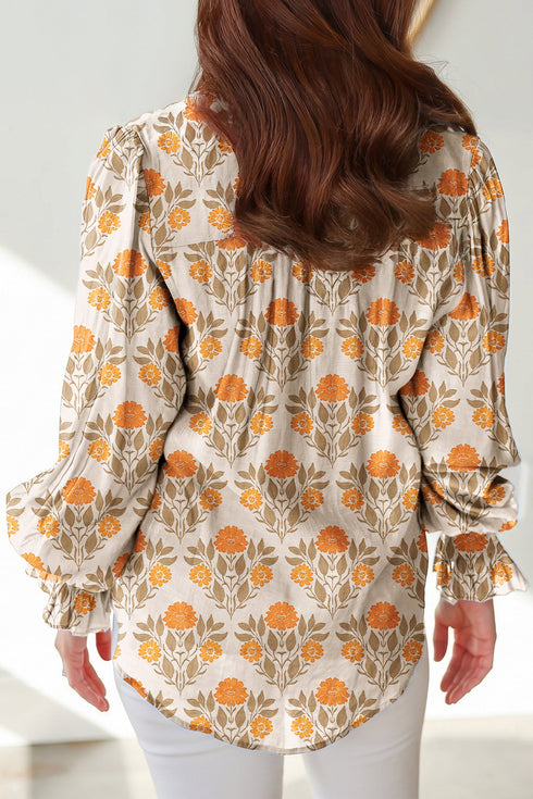 All Over Floral V Neck Southern Belle Long Sleeve Blouse