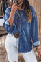 Western Patch Pockets Tunic Length Long Sleeve Denim Blouse