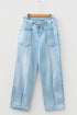 Exposed Stitch Detail Drawstring Wide Leg Barrel Jeans