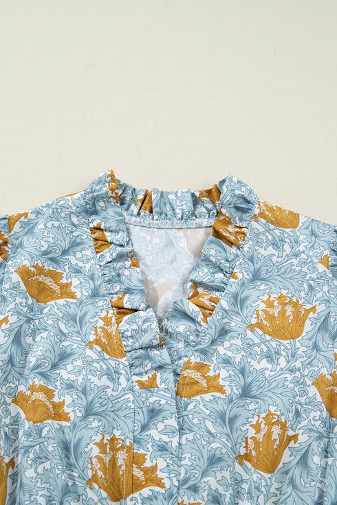 Bohemian Frilled V Neck Bracelet Sleeve Long Floral Dress