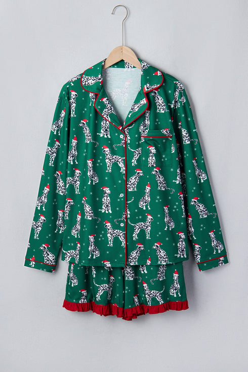 Dog Print Long Sleeve Two Piece Shift Lounge Set