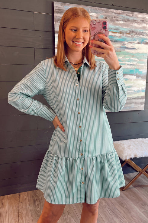 Striped Pattern Shift Long Sleeve Mini Dress