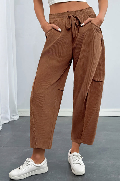 Corduroy Elastic Waist Drawstring Utility Cargo Pants