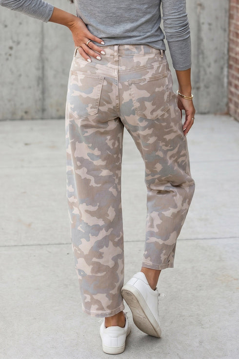 Camouflage Pattern Pocket Rivet Ankle Length Harem Fit Jeans