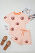 Striped Sequined Pumpkin Relaxed Tee Drawstring Shorts Two Piece Set