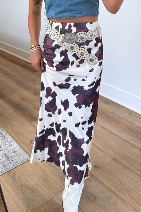 Abstract Print Western Long Metal Zip Up Waist Skirt