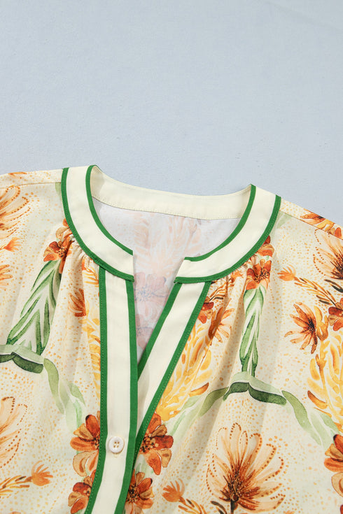 Floral Print V Neck Long Sleeve Blouse