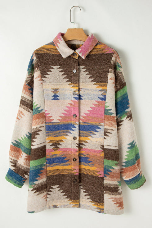 Aztec Print Western Button Up Shirt Jacket