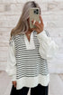 Striped Metal Zip Up Collar Long Puff Sleeve Top