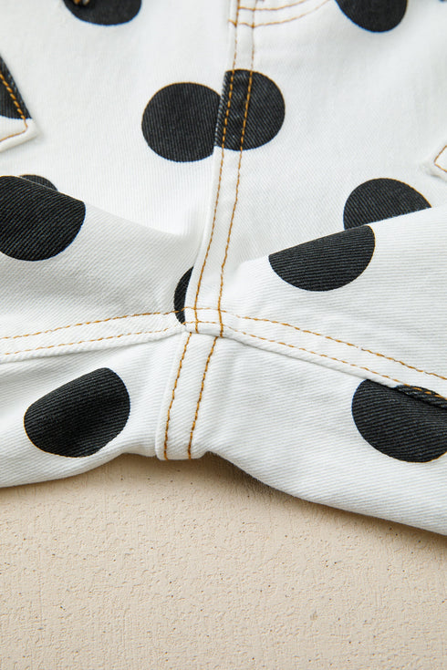 Polka Dot Print Bow Detail Pocketed Denim Jeans