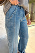 Casual Washed Cuffed Barrel Leg Jeans