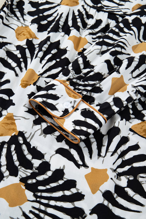 Abstract Floral Print A Line Split Neck Maxi Dress