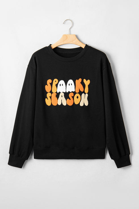 Embroidered Graphic Long Sleeve Round Neck Pullover Sweatshirt