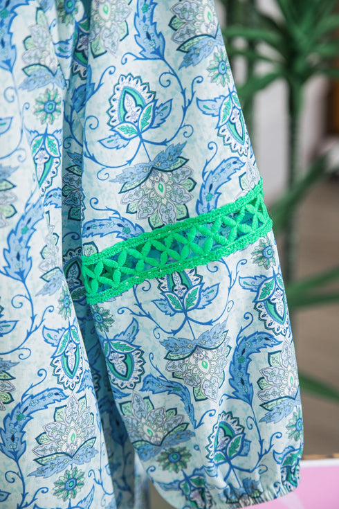 Bohemian Paisley Print Rick Rack Patchwork Loose Mini Dress