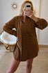 Polka Dot V Neck Long Sleeve Button Shift Mini Dress