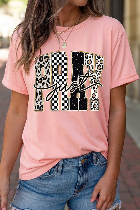 Polyester Just Pray Graphic High Stretch Tee
