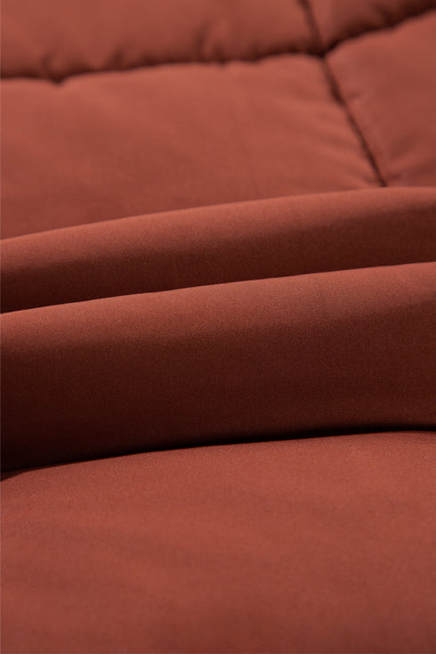 Solid Quilted Stand Collar Zipped Mid Length Puffer Coat