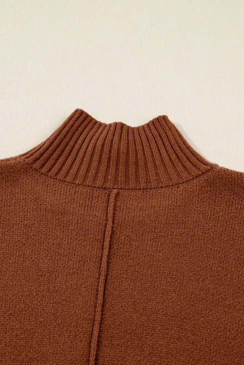 Cozy Mock Neck Ribbed Cuff Pocket Sweater Dress