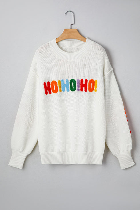 HOHOHO MERRY CHRISTMAS Chenille Letter Graphic Drop Shoulder Sweater