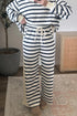 Striped Ribbed Cuff Collar Pocket Loose Pant Set
