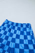Plaid Checkered Long Sleeve Crop Top Elastic Waist Short Set