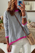 Striped Print Trim Detail Drop Shoulder Sweater