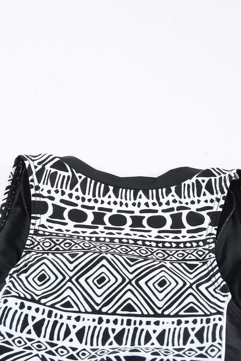 Sleeveless Geometric Print Zip Front Dress